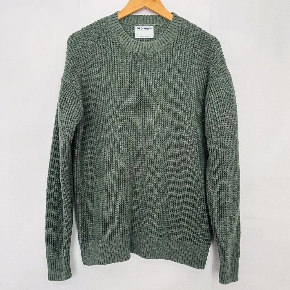 Old Navy Tunic Sweater Chunky Knit Crew Neck Oversized Size Large Heather Green